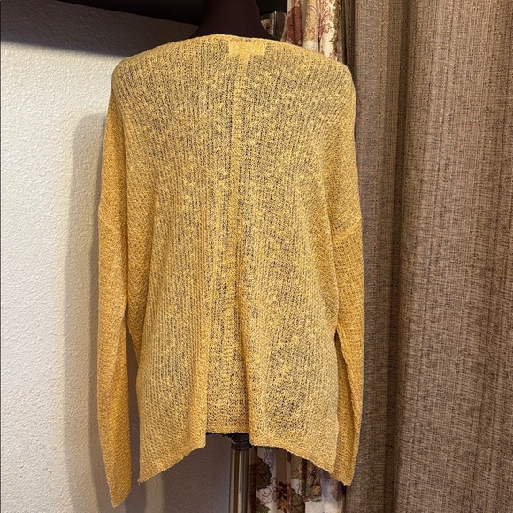 Becaal, elegant buttercup yellow long sleeve crochet cardigan blouse. Size L. - Picture 4 of 17